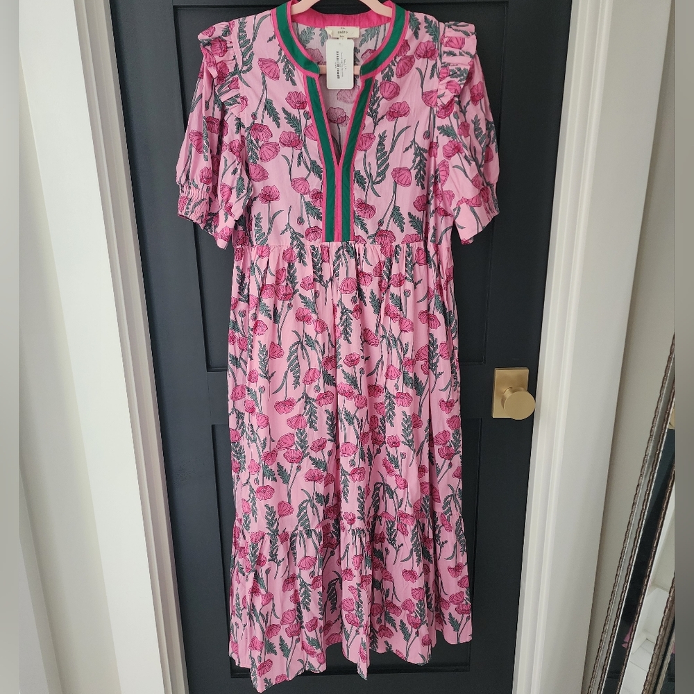 entro Pink Floral Maxi Dress with Green Stripe Accents - Picture 6 of 7